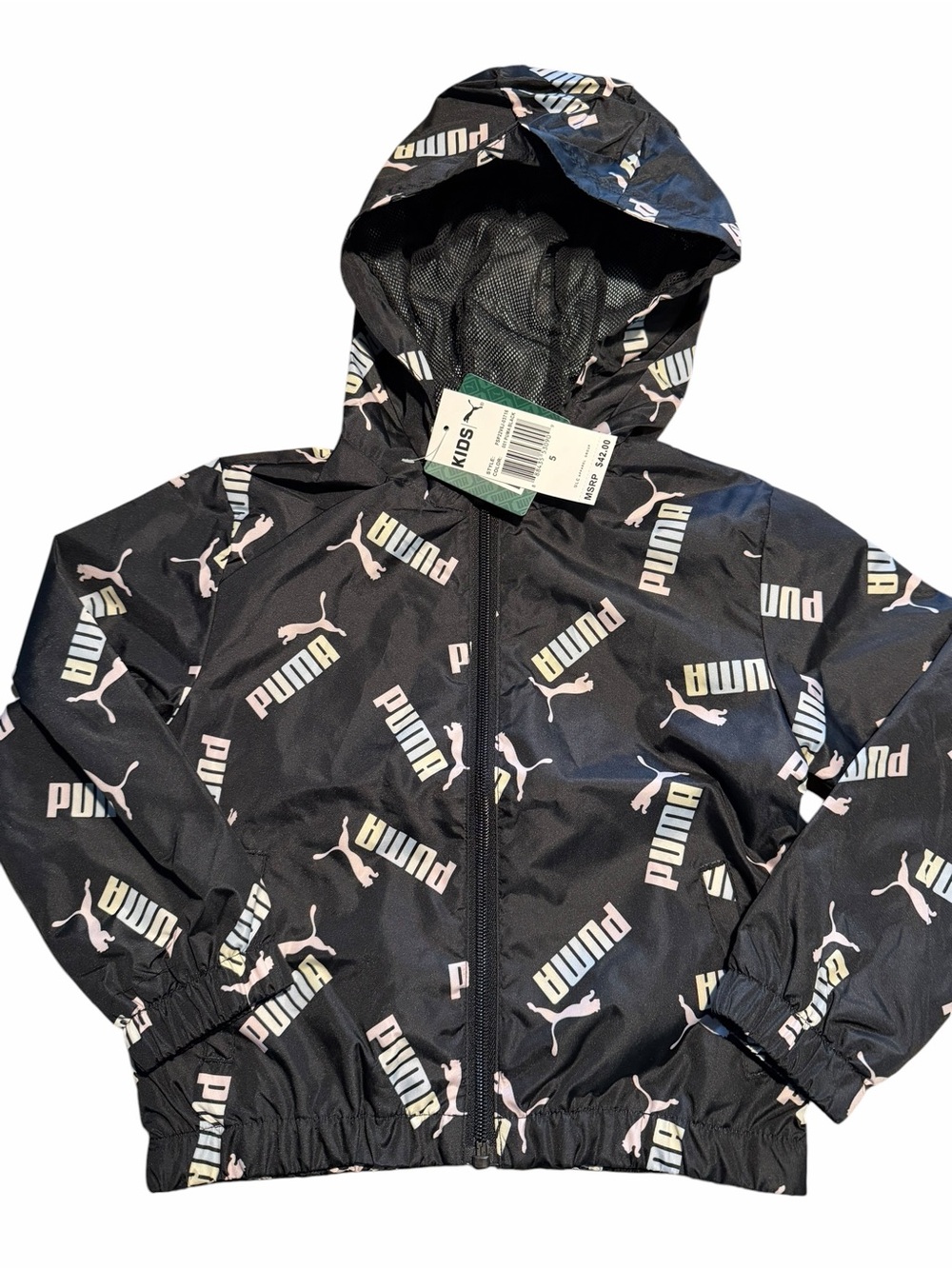 Puma Kids' Black Hooded Logo Rain Jacket